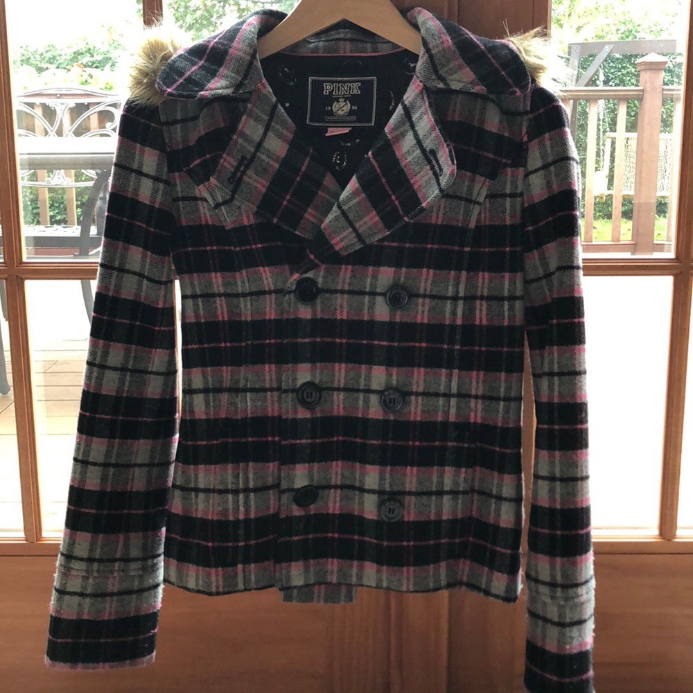VS PINK Plaid Pea Coat